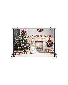 7x5ft Christmas Photography Backdrop White Brick Fireplace Bear Christmas Tree Backgrounds Children Photography Studio Prop