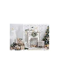 HUAYI 6.5x5ft White Christmas Backdrop for Photography Deer&Fireplace Photo Background Party Props Room Wall Decoration Winter Photo Booth FT-6855