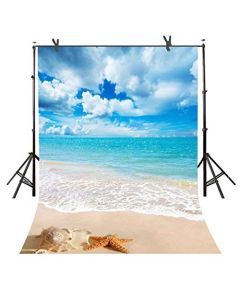 Photography Backdrops 6FTX9FT Seaside Beach Backdrop Tropical Starfish Shell Pure White Sands Background for Wedding or Family Video Studio Photo Props or Photo Booth Screen Backdrop XCST145