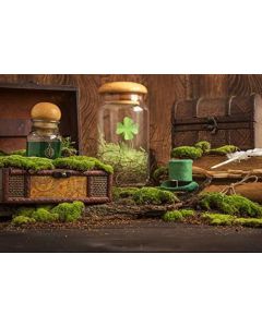 Baocicco 9x6ft St.Patrick's Day Table Things Wood Plank Fence Photography Backdrop Irish Green Hat Magic Liquid Hand Scroll Lucy Magic Liquid Books Chests Moss Background Children Adults Portraits