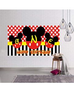 Mickey Backdrop, Mickey 1st Birthday Backdrop, Mickey Birthday Party Supplies, Large Mickey 1st Birthday Banner, Mickey Photography Background (6.6 x 3.3 ft)