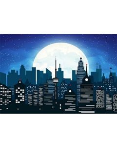 AOFOTO 6x4ft Cartoon Modern Super City Backdrop Moon Night Urban Buildings Manor Cityscape Photography Background Kid Boy Baby Portrait Cartoon Photo Shoot Studio Props Vinyl Wallpaper Drape
