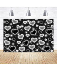 Aperturee Black Love Heart Early 2000s Backdrop 6x4ft Birthday Party Newborn Valentines Glitter Stars Photography Background Kids Portrait Glamour Shots Decortions Banner Photo Booth Studio Props