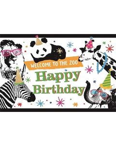 AOFOTO 6x4ft Zoo Animals Celebration Happy Birthday Backdrop Wildlife Safari Park Cool Lion Cute Panda Giraffe Elephant Background for Bday Decoration Photo Studio Props Vinyl