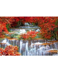 AOFOTO 8x6ft Falls Backdrop Cascades Photography Background Waterfall Nature Landscape Travel Adult Man Artistic Portrait Autumn Red Leaves Scenic Photo Shoot Studio Props Video Drop Wallpaper Drape