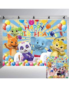 Word Party Backdrop 1st Birthday Party Supplies Banner Cartoon Adorable Animal Photography Background First Birthday Decorations Photoshoot Banner 7x5ft