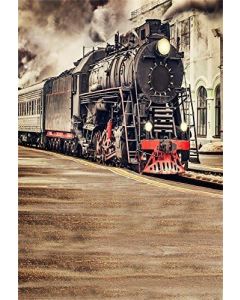Laeacco Vintage Retro Steam Locomotive Backdrop 5X7FT Industrial Age City Train Background Old Fashioned Steam Train Railway Scene Railroad Backdrop Photo Studio Prop Holiday Party Birthday Home Decor