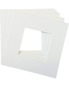 Pack of 5 12x12 Square White Picture Mats with White Core Bevel Cut for 8x8 Pictures