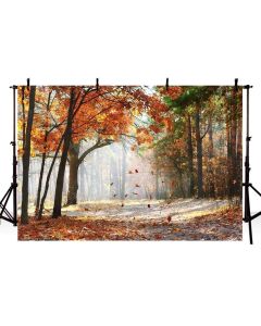 MEHOFOTO Gold Autumn Scene Forest Trees Photo Studio Booth Backdrops Maple Leaves Tree Fall Scenery Photography Backgrounds 7x5ft