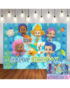 TAUERGULE 5x3ft Cartoon Bubble Guppies Theme Photography Backdrop Ocean Bubble Children Princess Happy Birthday Party Decoration Photo Background Studio Banner