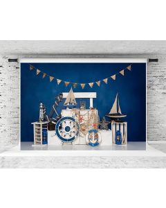 Kate Blue Nautical Theme Backdrop for Birthday Party Summer Sailing Photography Background Photoshoot Studio Props, 7x5ft