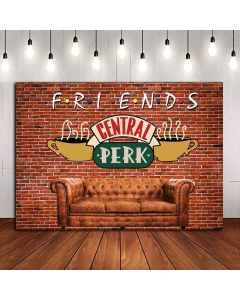 Red Brick Wall Sofa Coffee Shop Photography Backdrop Polyester Banner Friends Central Perk Pub Photo Background for Portraits Photo Booths Studio Props 5x3ft Party Supplies
