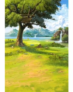 AOFOTO 6x8ft Girl Photography Background Child Photo Shoot Backdrops Cartoon Forest Tree Hill Lake Grass Floor Kid Artistic Portrait Painting Park Scene Studio Props Video Digital