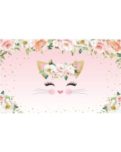 Funnytree Cute Pink Cat Photography Backdrop Kitten Meow Pet Paw-ty Baby Shower Girl 1st Birthday Party Decoration Banner Supplies Flower Floral Background Selfie Photobooth Prop