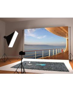 Sunset Yacht Deck Background - Luxury Cruise Ship Deck at Sunset Yacht Deck Coast in The Distance - Photography Backdrop 7X5FT Photo Background - Great for Photo Studio, Booth, Party, Selfie,Baby