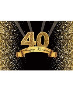 DORCEV 6x4ft Happy 40th Birthday Backdrop for Happy Forty Years Old Age Birthday Party Background Shining Glitter Gold Spots Black and Gold Party Banner Wallpaper Adults Portraits Photo Studio Props