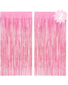 xo, Fetti Decorations Hot Pink Iridescent Fringe Foil Curtain - Set of 2 | Bachelorette Party Bridal Shower Backdrop, Wedding, Birthday Photo Booth