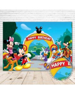 YouRan Mickey Mouse Clubhouse Birthday Party Backdrop 7x5 Vinyl Mickey Mouse and His Friends Happy 1st Birthday Background for Kids Cartoon Mickey Mouse Clubhouse Birthday Wall Decor