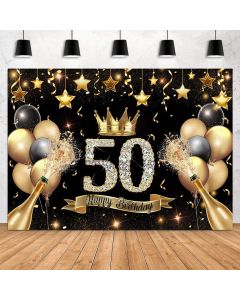 Withu Happy 50th Birthday Backdrop Banner Golden Glitter Sequins Balloons Photography Background Sparkling Diamond Fifty Years Old Birthday Party Fabulous Decoration Studio Props
