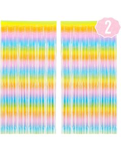 xo, Fetti Party Decorations Rainbow Pastel Fringe Foil Curtain - Set of 2 | Bachelorette, Pride, Backdrop, Birthday, Photo Booth
