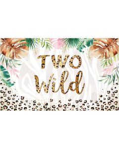 Funnytree Two Wild Backdrop for Girls 2nd Birthday Party Decoration Leopard Theme Floral Jungle Photo Background Photobooth Props