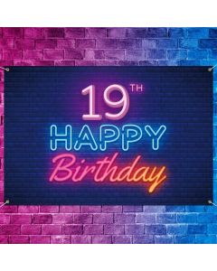 Glow Neon Happy 19th Birthday Backdrop Banner Decor Black  Colorful Glowing 19 Years Old Birthday Party Theme Decorations for Boys Girls Supplies