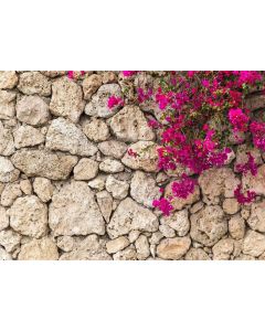 BELECO 9x6ft Fabric Stone Wall Backdrop Stone Wall with Flowers Phtography Backdrop for Wedding Birthday Boy Girl Photoshoot Photo Background Props