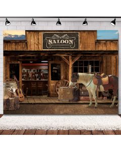 SVBright Western Cowboy Backdrop 7Wx5H Old Wild West Stable Saloon Horse Wooden Barn Wheel Vintage Retro Bar Farm Country for Kids Adults Decorations Photography Background Banner Photo Booth Studio